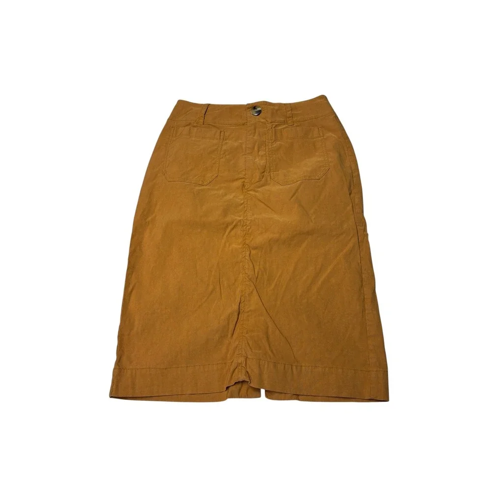 Maeve Anthropologie Mustard Yellow Utility Midi Pencil Skirt Womens XS W26 L23